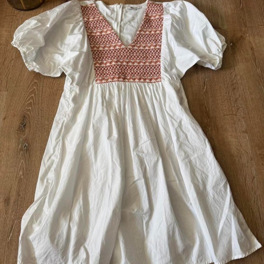 Madewell White Embroidered‎ Poplin V-Neck Mini Dress Size XS